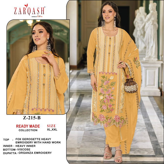 Z 215 Zarqash Embroidery Georgette Pakistani Readymade Suits Wholesale Shop In Surat